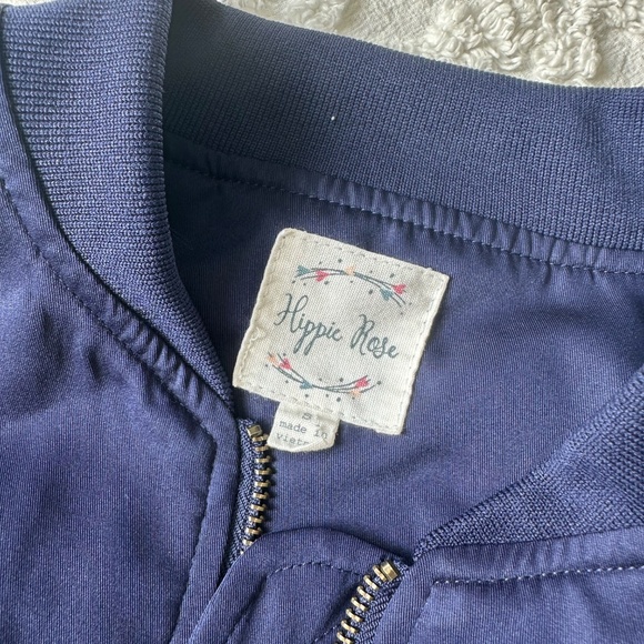 Hippie Rose Indie Blue Jacket Size Small Full Zip Baseball Style Satin Lining - Picture 8 of 9